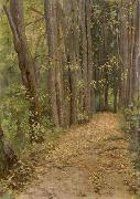 Paul Raud a road in park oil painting